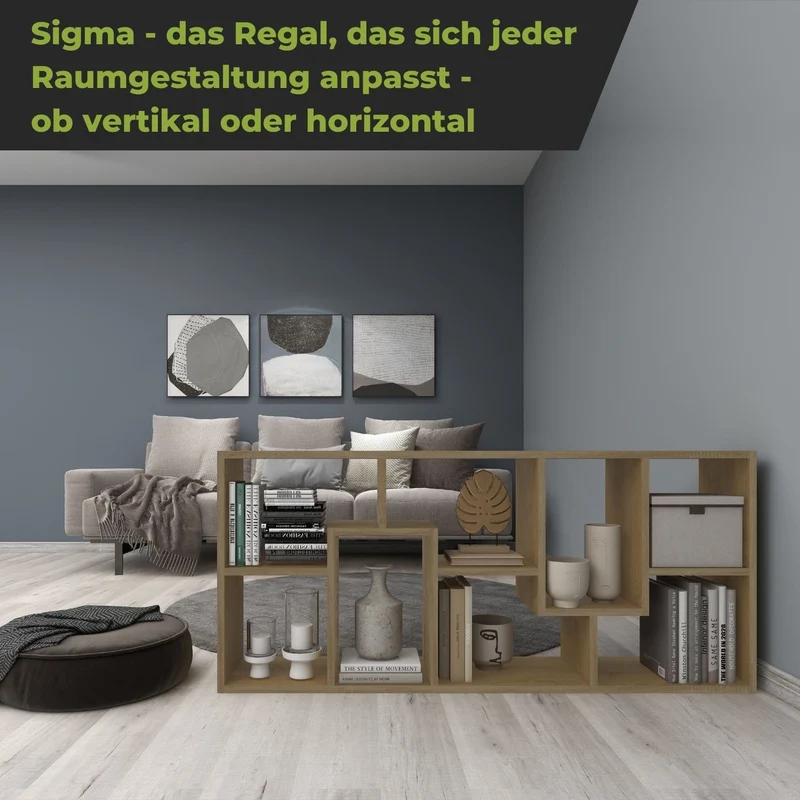 Coemo Bücherregal Sigma 8 versetzte Fächer, modernes Design