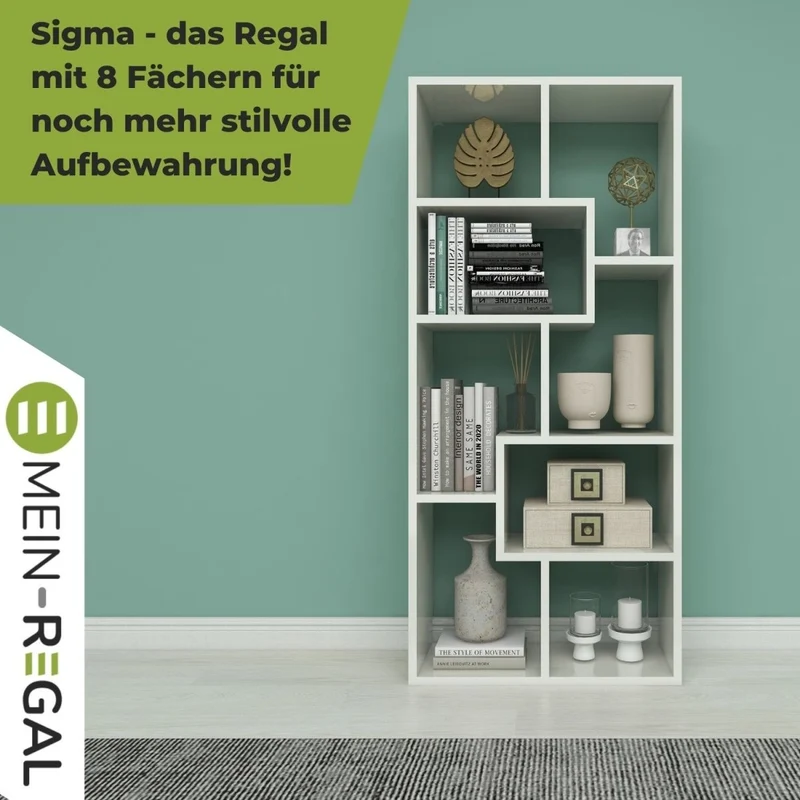 Coemo Bücherregal Sigma 8 versetzte Fächer, modernes Design
