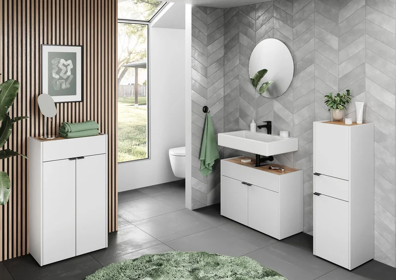 Midischrank mit Schublade aus Eiche-Optik mit Soft-Close-Funktion