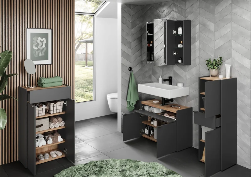 Midischrank mit Schublade aus Eiche-Optik mit Soft-Close-Funktion