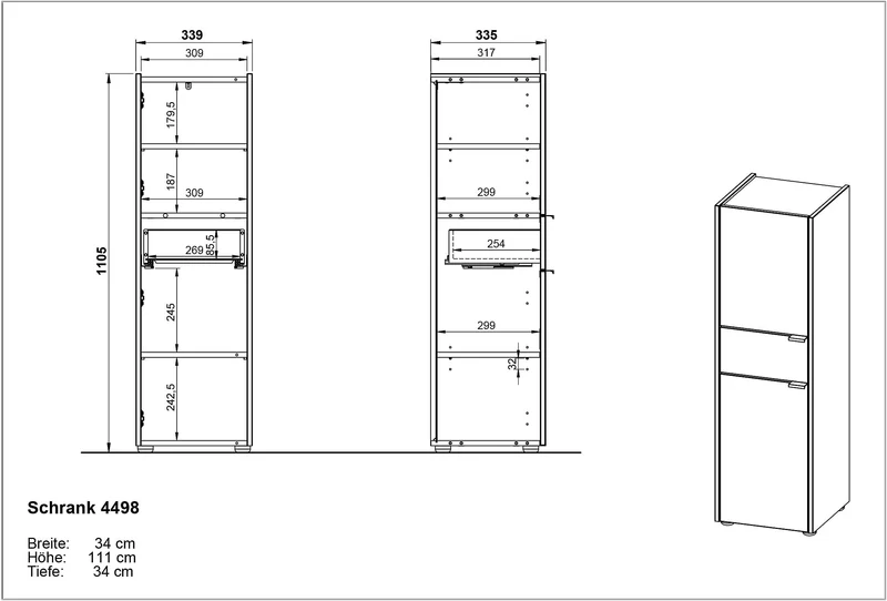 Midischrank mit Schublade aus Eiche-Optik mit Soft-Close-Funktion