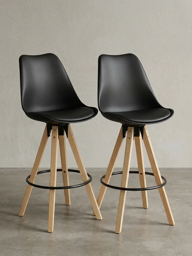 Barhocker Set - Ergonomisch Sitzschale, Holzbeine