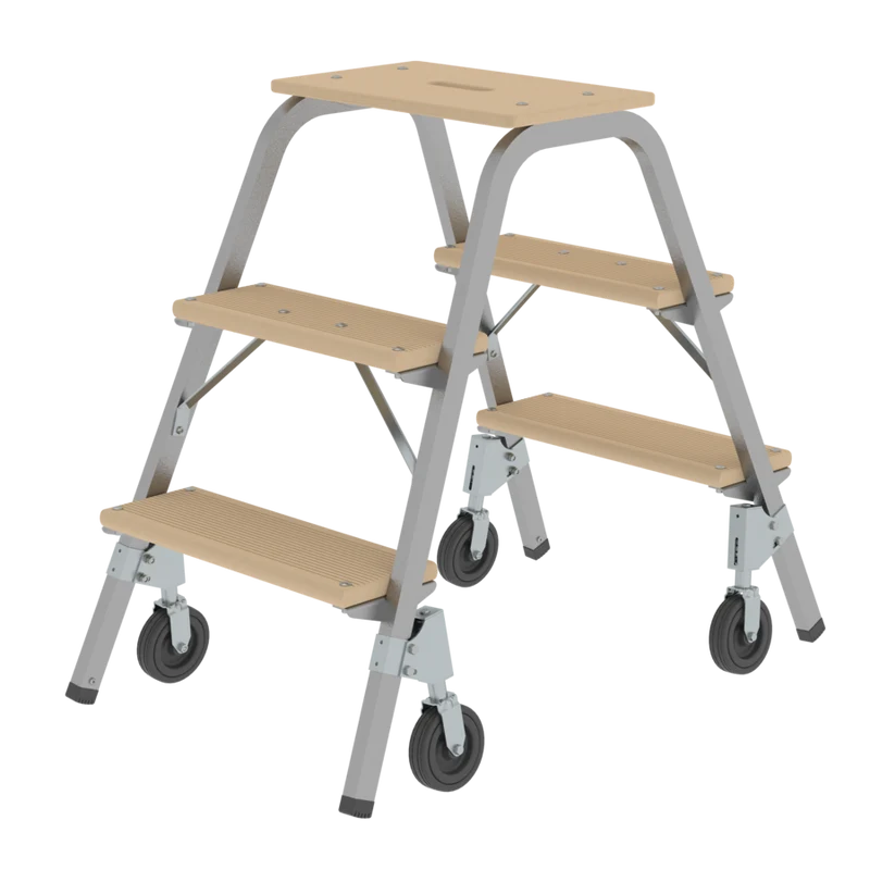 Stahl-Holz-Tritt mit Bockrollen in vielen Varianten