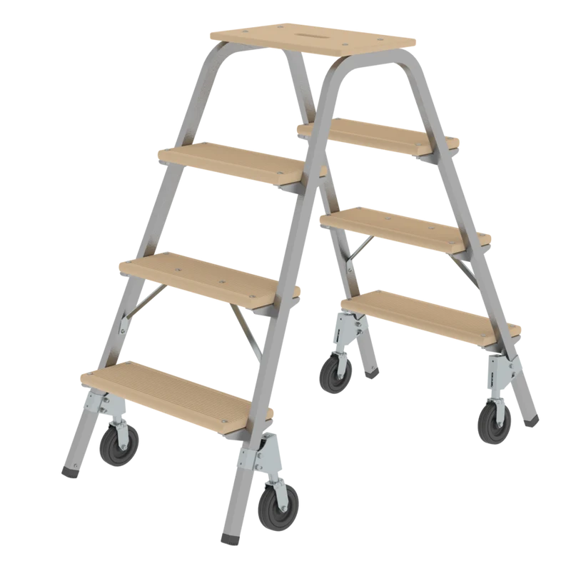 Stahl-Holz-Tritt mit Bockrollen in vielen Varianten