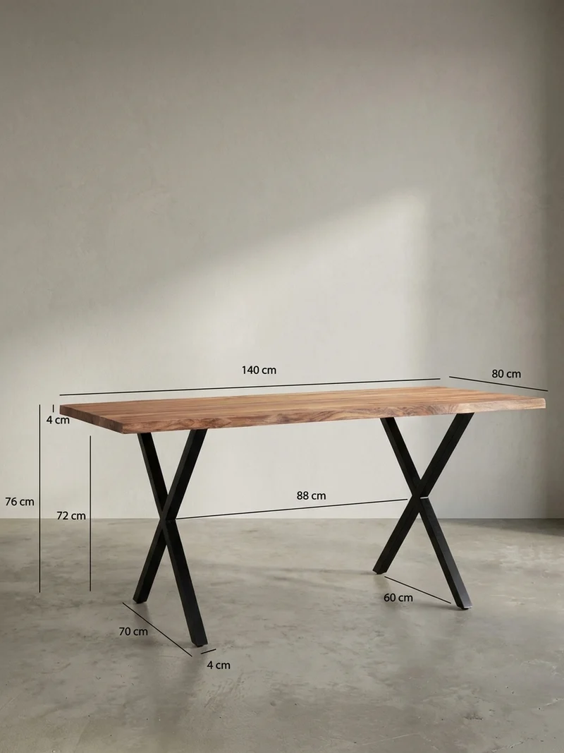 Schreibtisch Massivholz X-Gestell Baumkante Handgefertigt