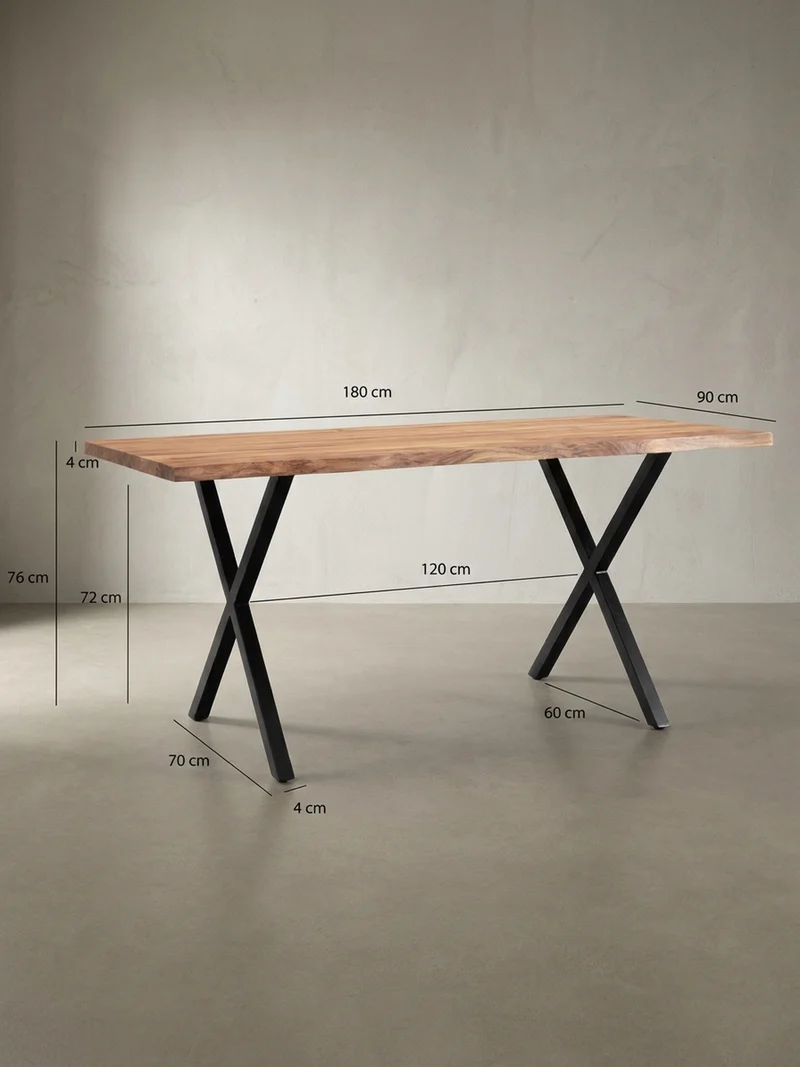 Schreibtisch Massivholz X-Gestell Baumkante Handgefertigt
