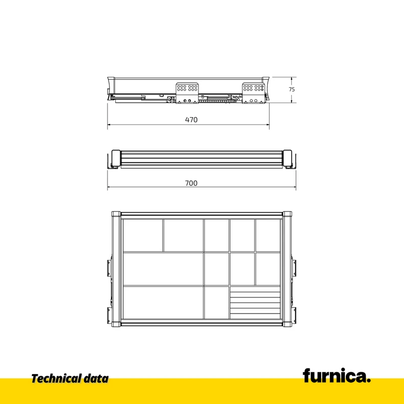 Ausziehbares Multifunktionsregal für 80cm Schrank Soft-Close - Aluminium/Holz - Grau