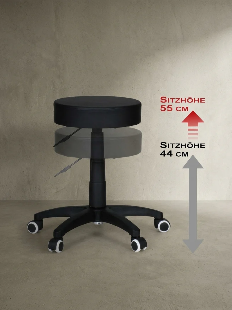 Arbeitshocker Lederoptik 360° drehbar, höhenverstellbar, stabil