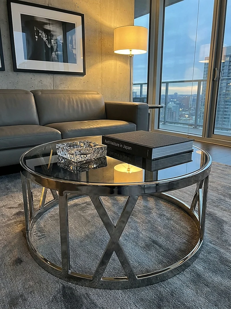 Couchtisch mit Glasplatte, Metallgestell, handgefertigt, Belastbarkeit 20 kg