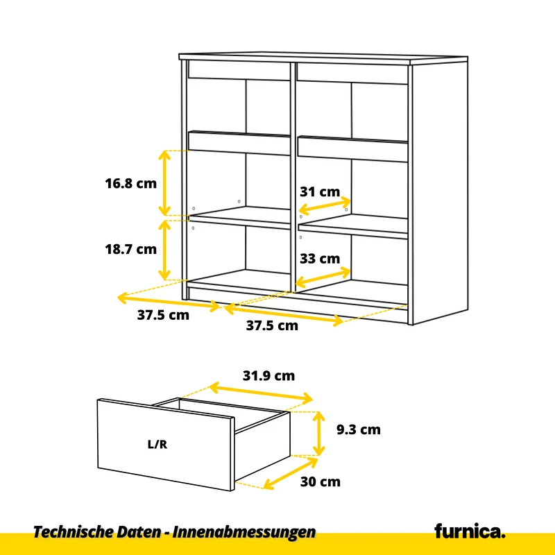 NOAH - Kommode / Sideboard mit 2 Schubladen und 2 Türen - Anthrazit Grau / Wotan Eiche H75cm B80cm T35cm