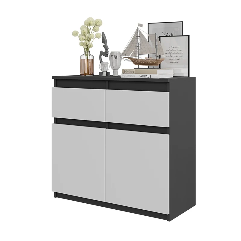 NOAH - Kommode / Sideboard mit 2 Schubladen und 2 Türen - Anthrazit Grau / Weiß Matt H75cm B80cm T35cm