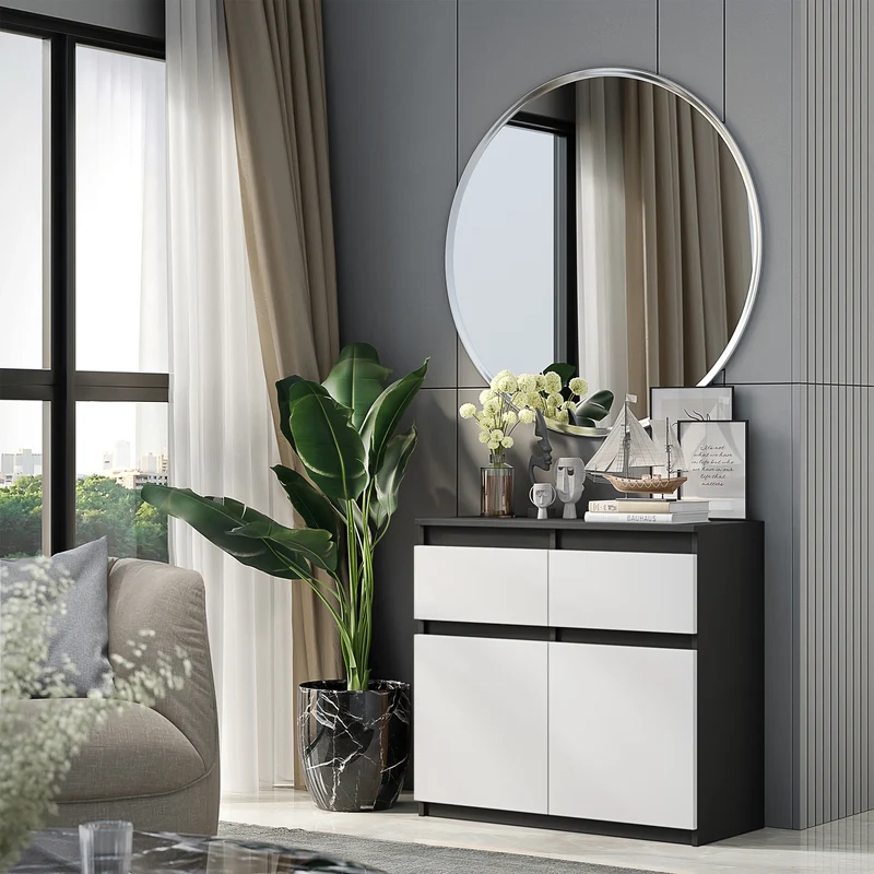 NOAH - Kommode / Sideboard mit 2 Schubladen und 2 Türen - Anthrazit Grau / Weiß Matt H75cm B80cm T35cm