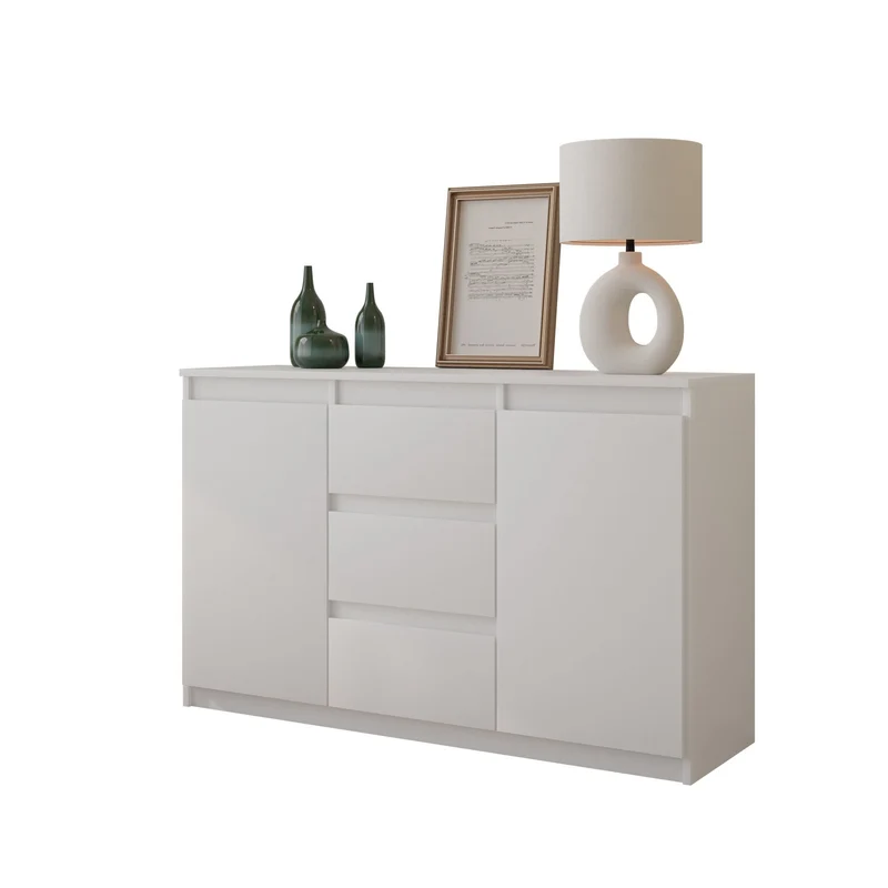 MIKEL - Kommode / Sideboard mit 3 Schubladen und 2 Türen - Weiß Matt H75cm B120cm T35cm