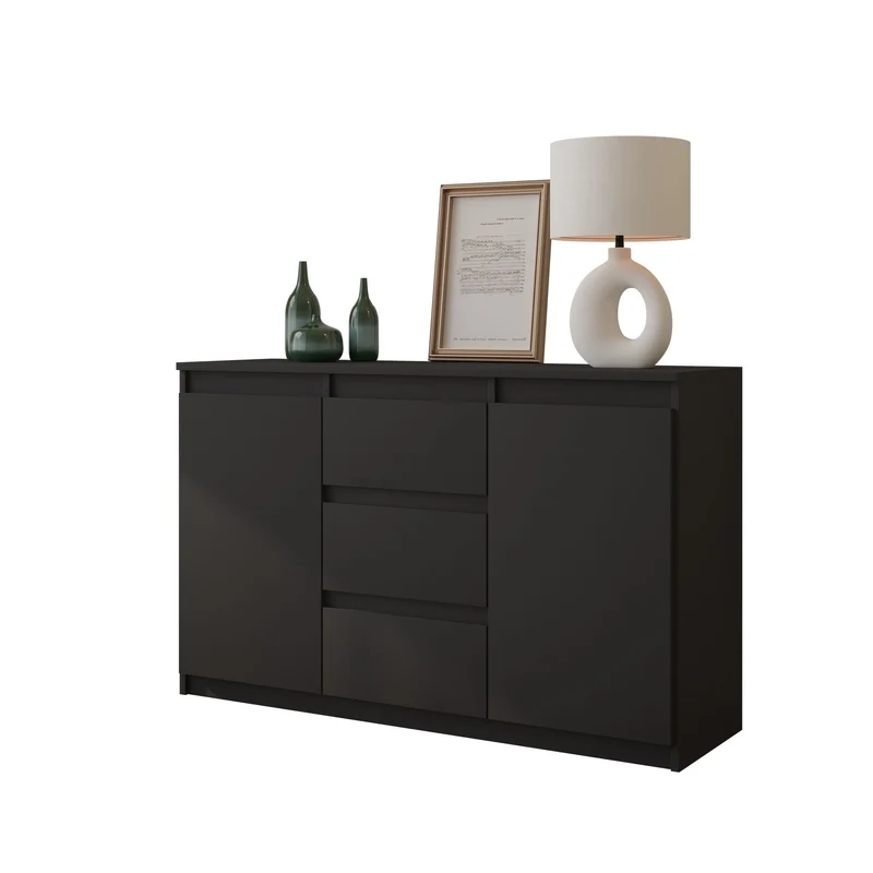 MIKEL - Kommode / Sideboard mit 3 Schubladen und 2 Türen - Anthrazit Grau H75cm B120cm T35cm