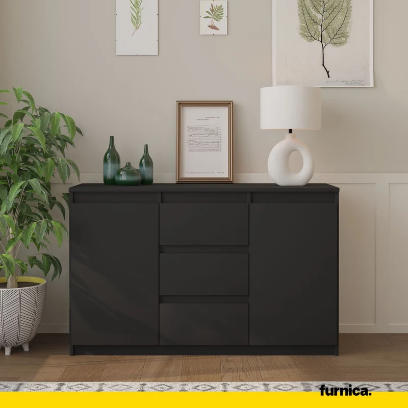 MIKEL - Kommode / Sideboard mit 3 Schubladen und 2 Türen - Anthrazit Grau H75cm B120cm T35cm