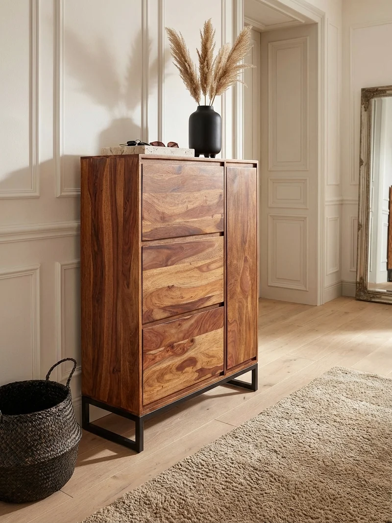Schuhschrank – Massivholz, 88x40x120 cm, geschlossen, stilvolles Design
