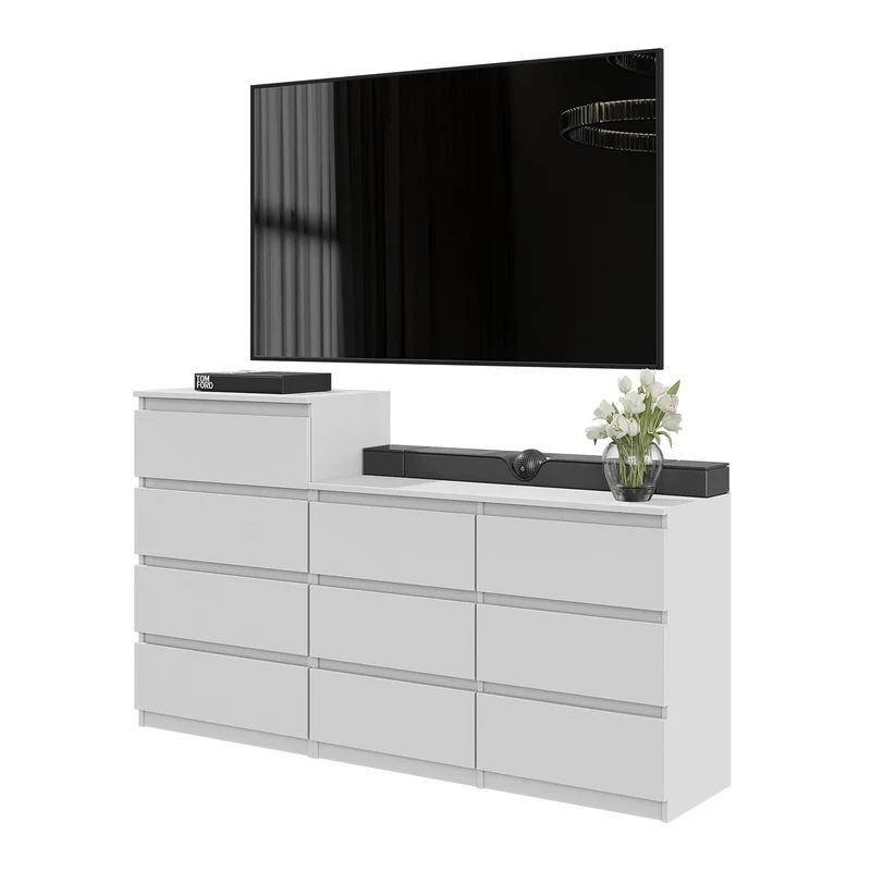 GABRIEL - Kommode / Sideboard mit 10 Schubladen (6+4) - Weiß Matt H92/70cm B160cm T33cm