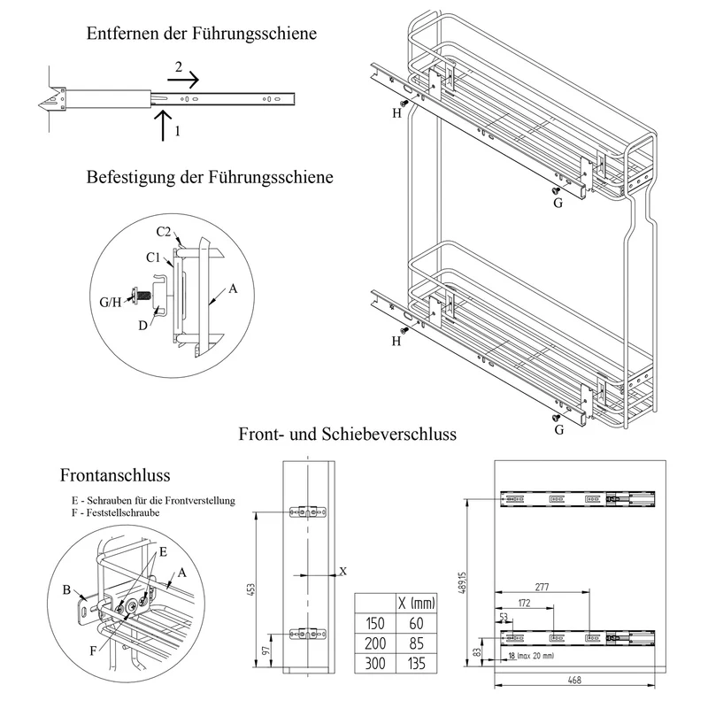 Apothekerauszug 15 cm – 3 Einlegeböden, Chrom– Schmaler Küchenschrank Auszug