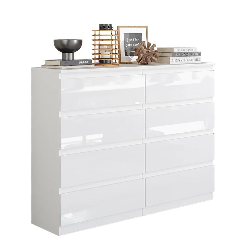 GABRIEL - Kommode / Sideboard mit 8 Schubladen - Weiß Gloss H92cm B120cm T33cm