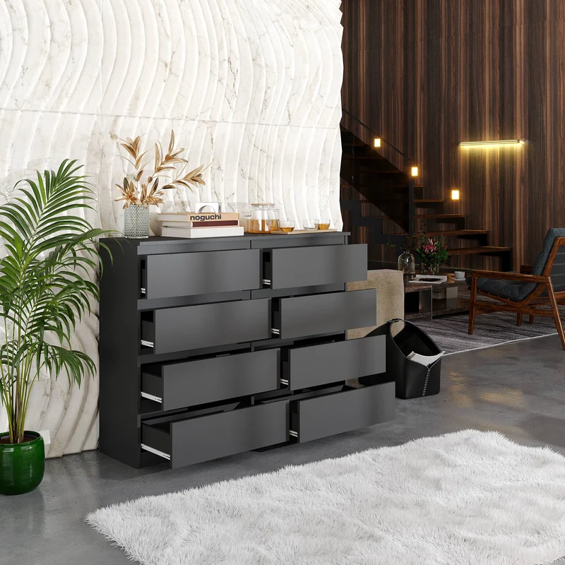 GABRIEL - Kommode / Sideboard mit 8 Schubladen - Anthrazit H92cm B120cm T33cm