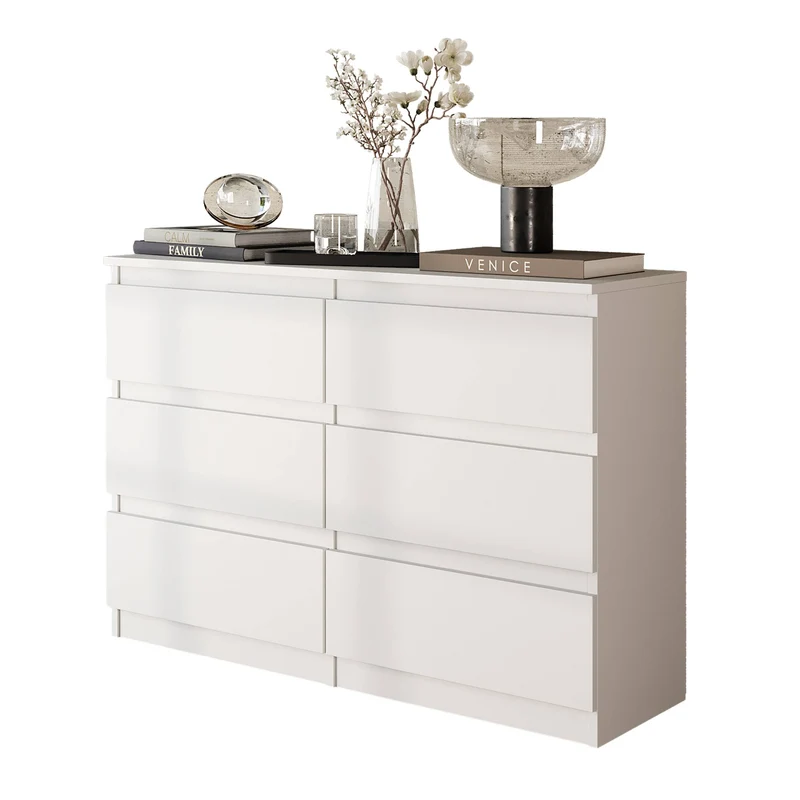 GABRIEL - Kommode / Sideboard mit 6 Schubladen - Weiß Matt H71cm B100cm T33cm