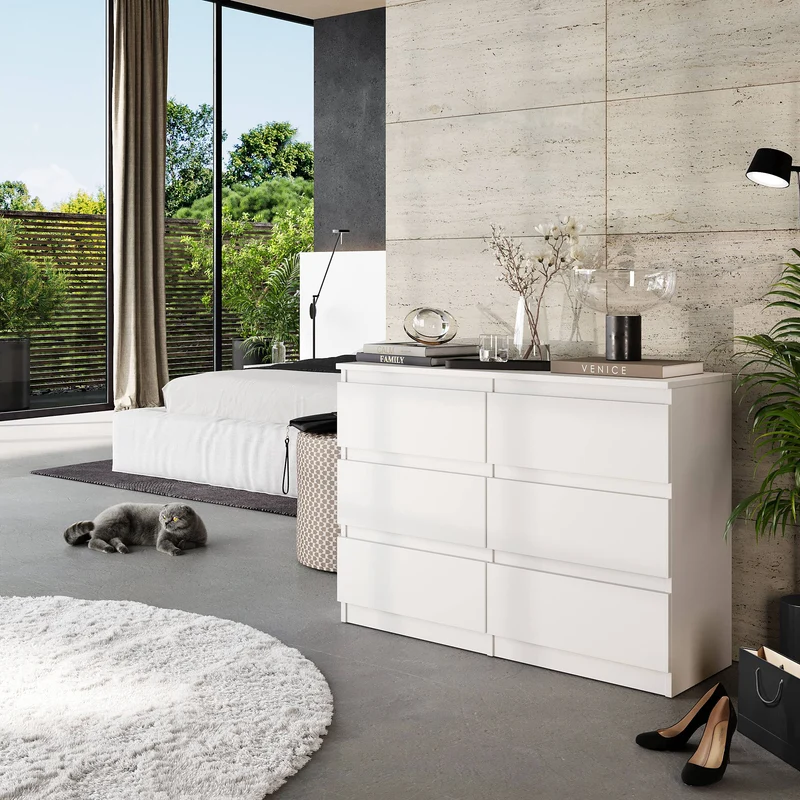 GABRIEL - Kommode / Sideboard mit 6 Schubladen - Weiß Matt H71cm B100cm T33cm
