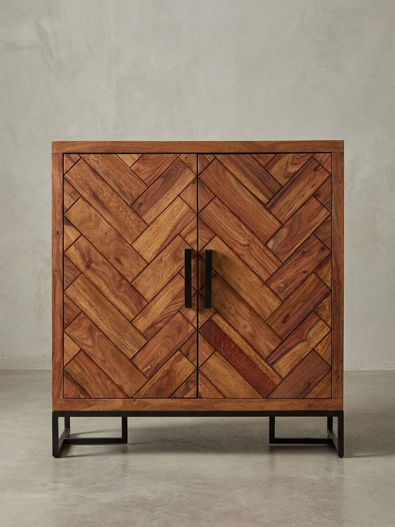 Schuhschrank – Massivholz, 100x105x40 cm, Fischgrätmuster, große Ablage