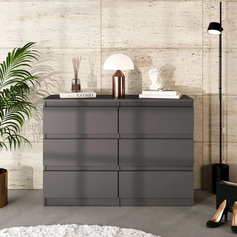 GABRIEL - Kommode / Sideboard mit 6 Schubladen - Anthrazit Grau H71cm B100cm T33cm