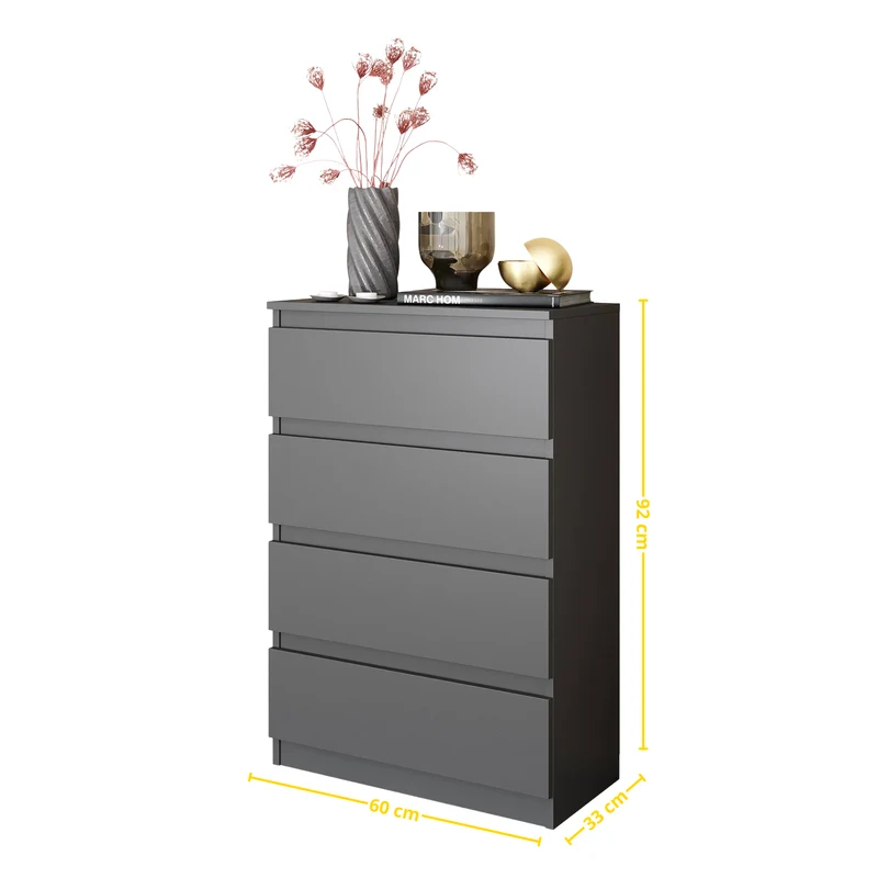 GABRIEL - Kommode / Sideboard mit 4 Schubladen - Anthrazit Grau H92cm B60cm T33cm