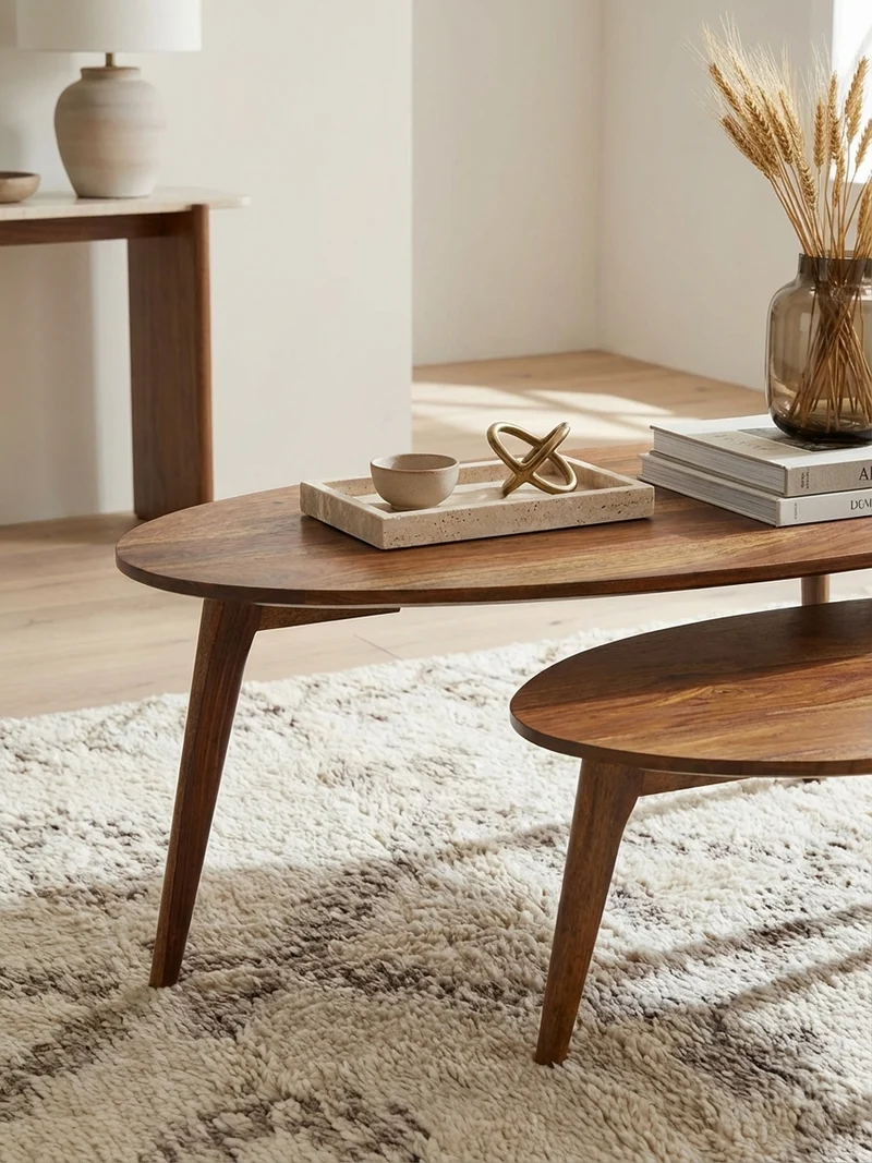 Couchtisch 2er Set Massivholz Nierenform Retro Handgefertigt
