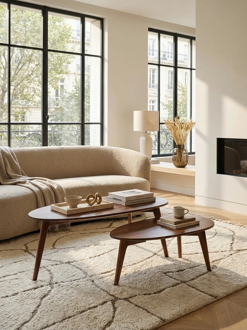 Couchtisch 2er Set Massivholz Nierenform Retro Handgefertigt