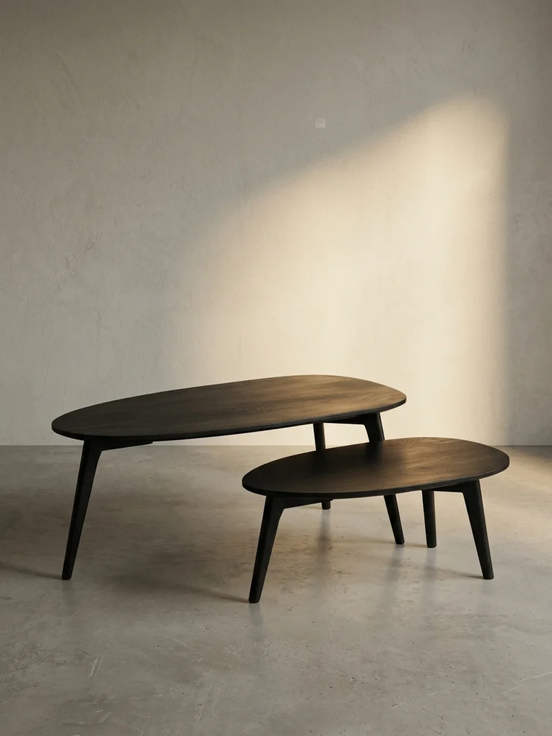 Couchtisch 2er Set Massivholz Nierenform Retro Handgefertigt