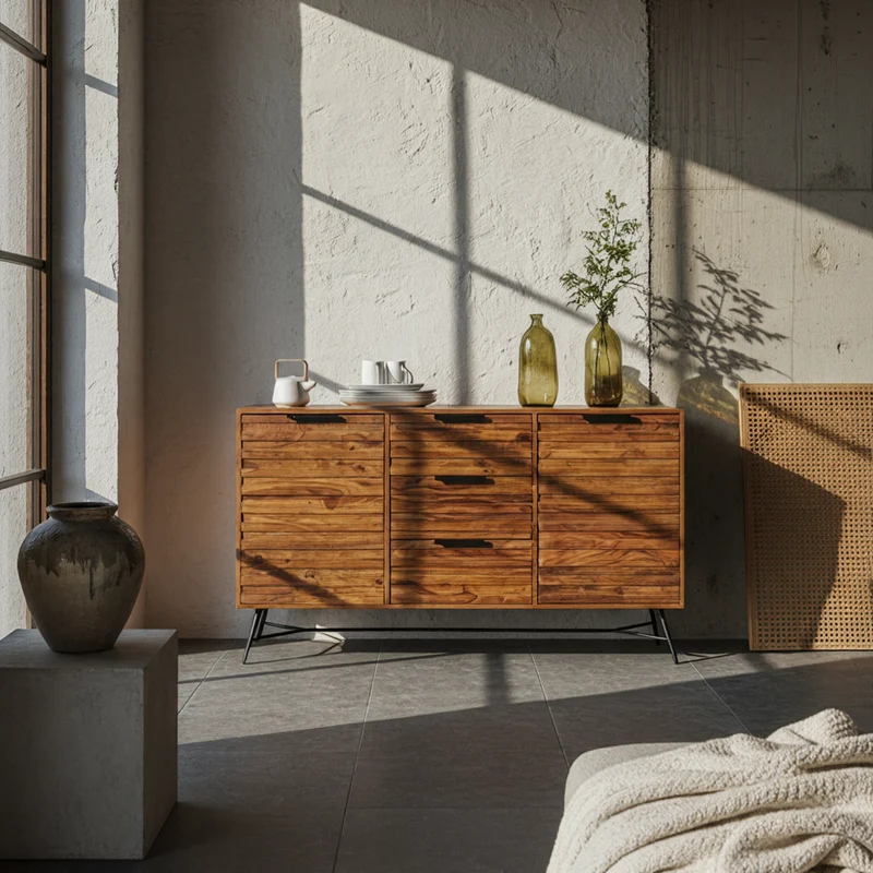 Sideboard –, Massivholz, 160x40x88 cm, Industrial-Stil