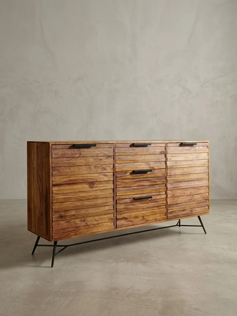 Sideboard –, Massivholz, 160x40x88 cm, Industrial-Stil