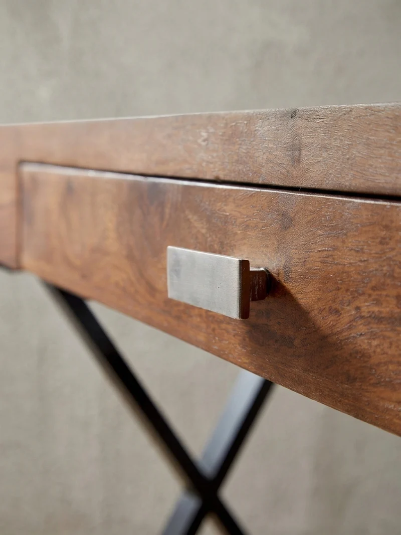 Schreibtisch Massivholz X-Gestell Schublade