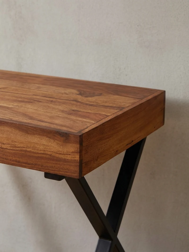 Schreibtisch Massivholz X-Gestell Schublade