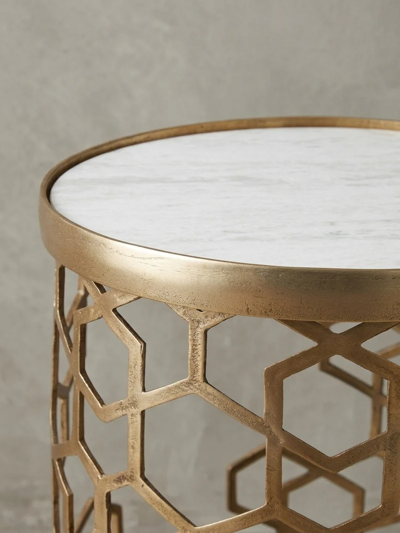 Beistelltisch – Rund Marmor Goldfarben Metall Ø 46 cm, Höhe 55 cm