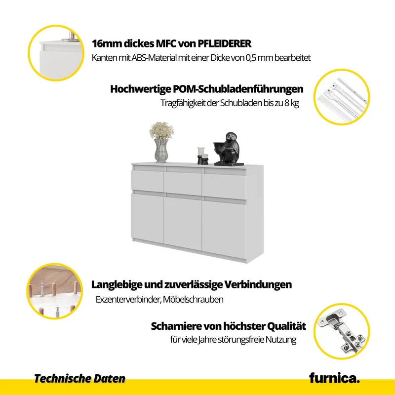 NOAH - Kommode / Sideboard mit 3 Schubladen und 3 Türen - Anthrazit Grau H75cm B120cm T35cm