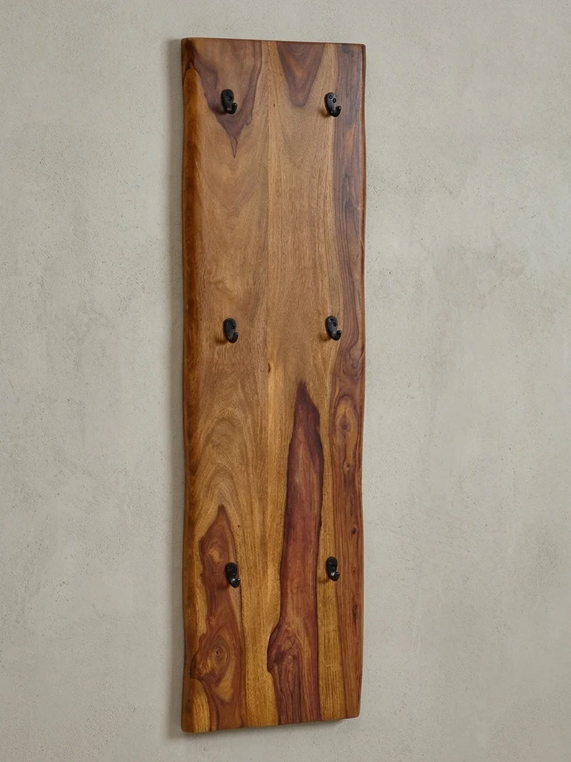 Wandgarderobe Massivholz Metall Modern mit Baumkante und 6 Haken