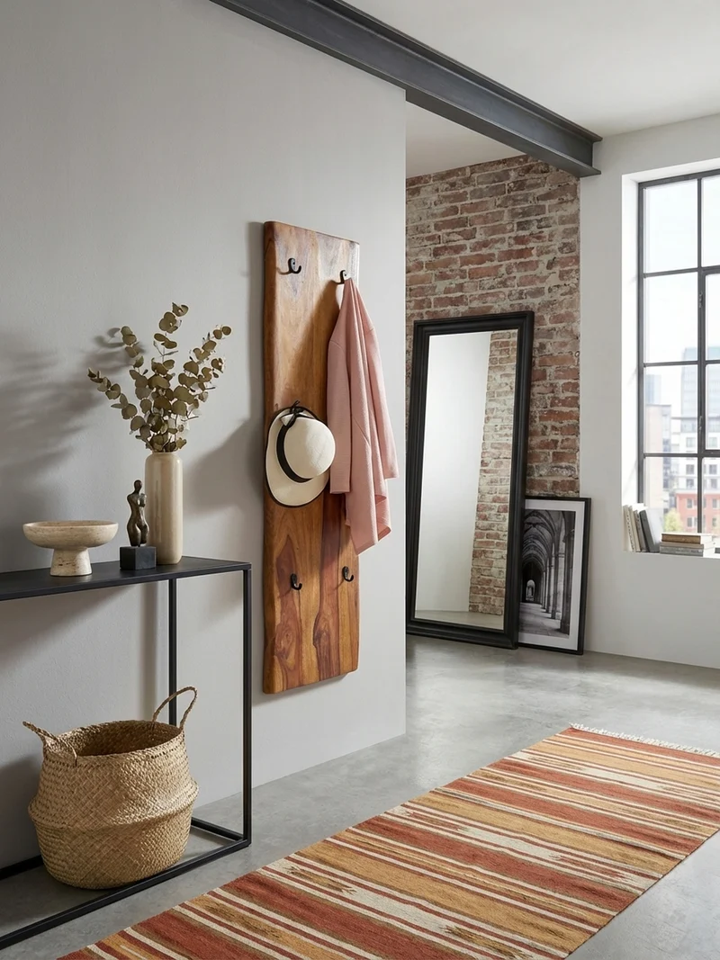 Wandgarderobe Massivholz Metall Modern mit Baumkante und 6 Haken