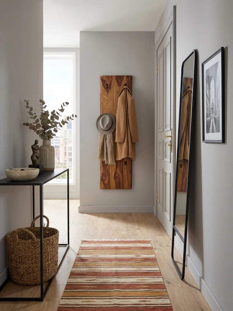 Wandgarderobe Massivholz Metall Modern mit Baumkante und 6 Haken