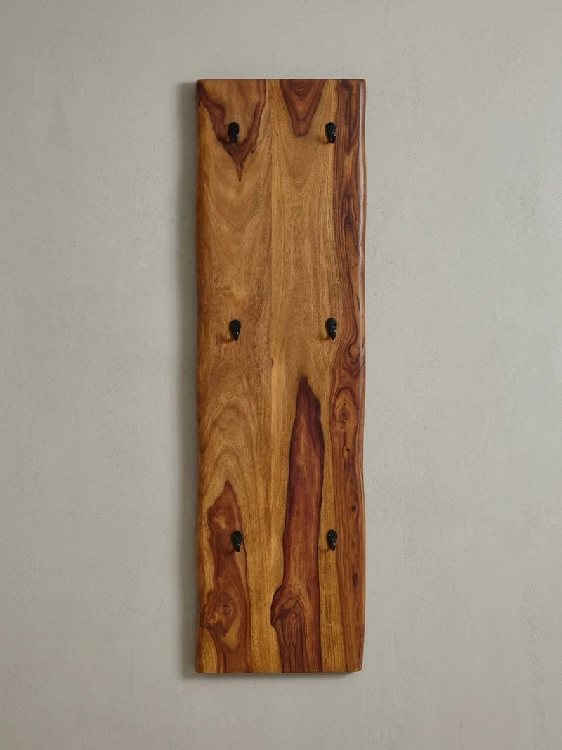 Wandgarderobe Massivholz Metall Modern mit Baumkante und 6 Haken