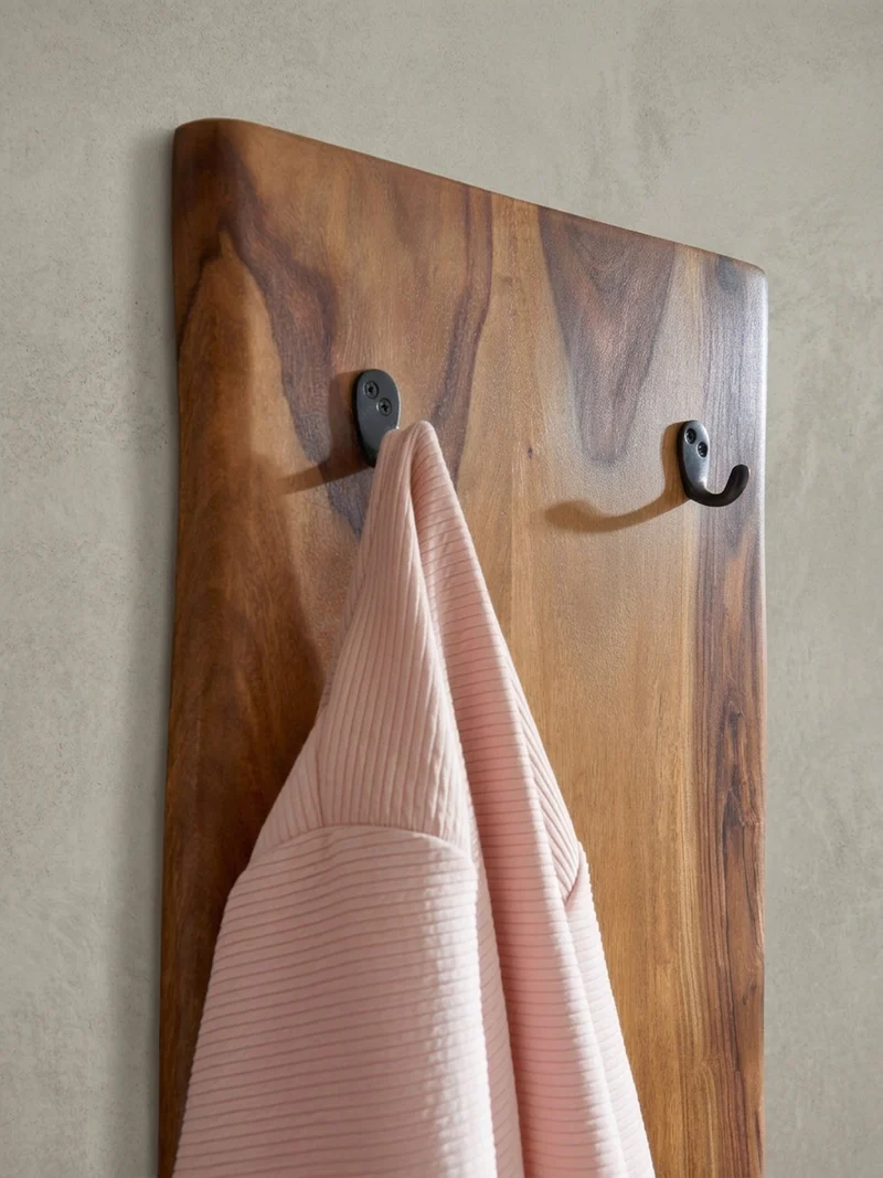 Wandgarderobe Massivholz Metall Modern mit Baumkante und 6 Haken