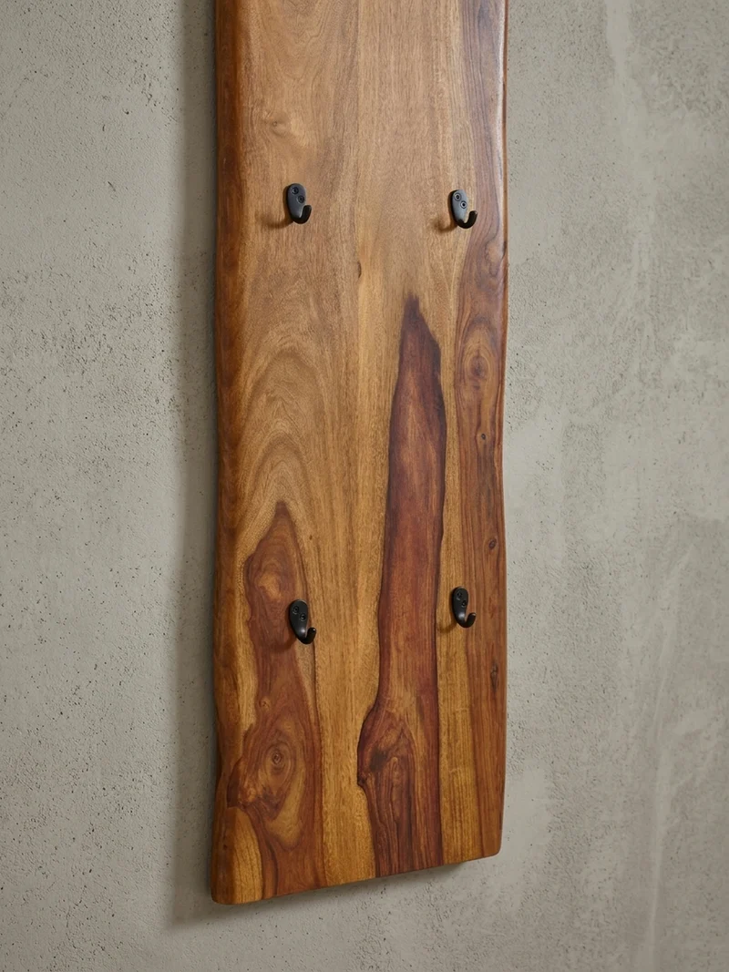 Wandgarderobe Massivholz Metall Modern mit Baumkante und 6 Haken