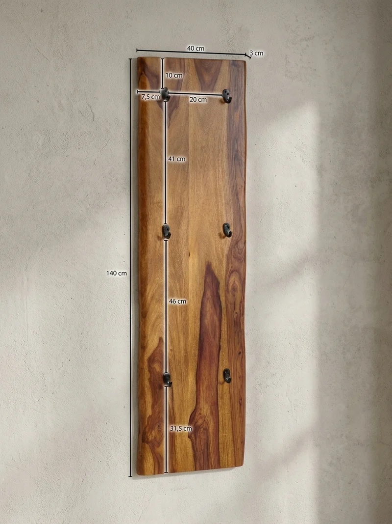 Wandgarderobe Massivholz Metall Modern mit Baumkante und 6 Haken
