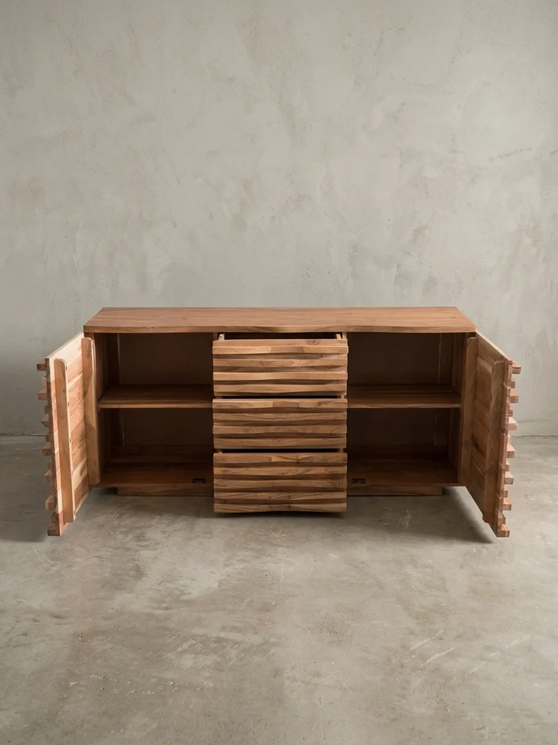 Sideboard – Akazie Massivholz, 160x75x43 cm, mit Baumkante, Landhausstil