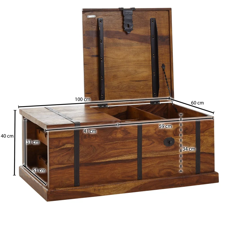 Couchtisch Massivholz mit integriertem Weinregal und Stauraum 100x60x40cm