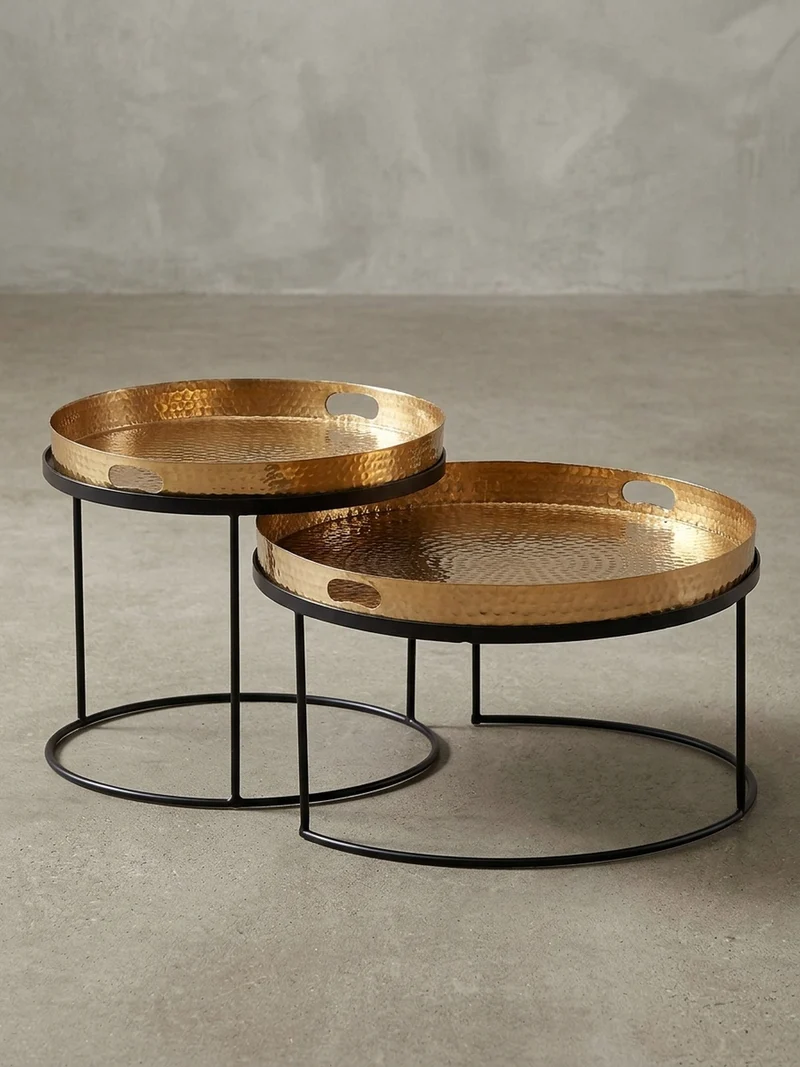 Couchtisch 2er Set Aluminium Hammerschlag Handgefertigt