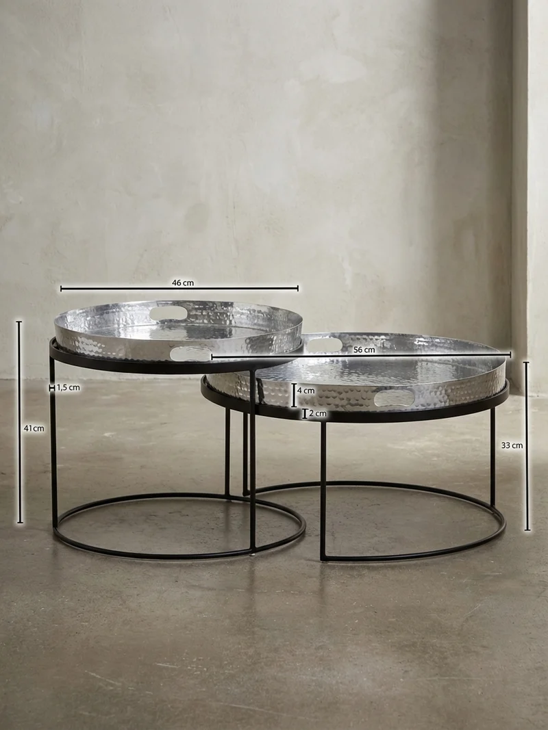 Couchtisch 2er Set Aluminium Hammerschlag Handgefertigt