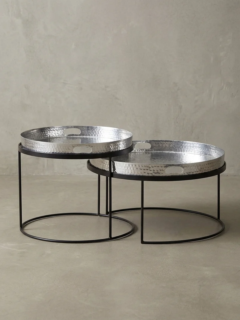 Couchtisch 2er Set Aluminium Hammerschlag Handgefertigt